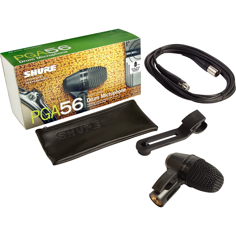 Фото SHURE PGA56-XLR кардиоидный микрофон для ударных и других музыкальных инструментов, c держателем A50D